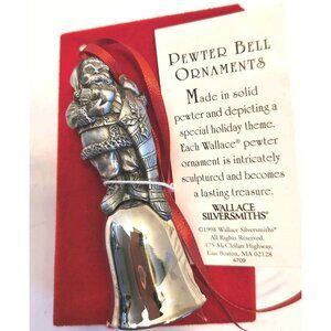 Vintage Wallace Silversmiths 1998 Santa  Pewter Bell Ornament Mint In Box